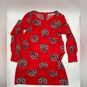 Ann Taylor LOFT Red Floral Long Sleeve Mini Dress Size 2